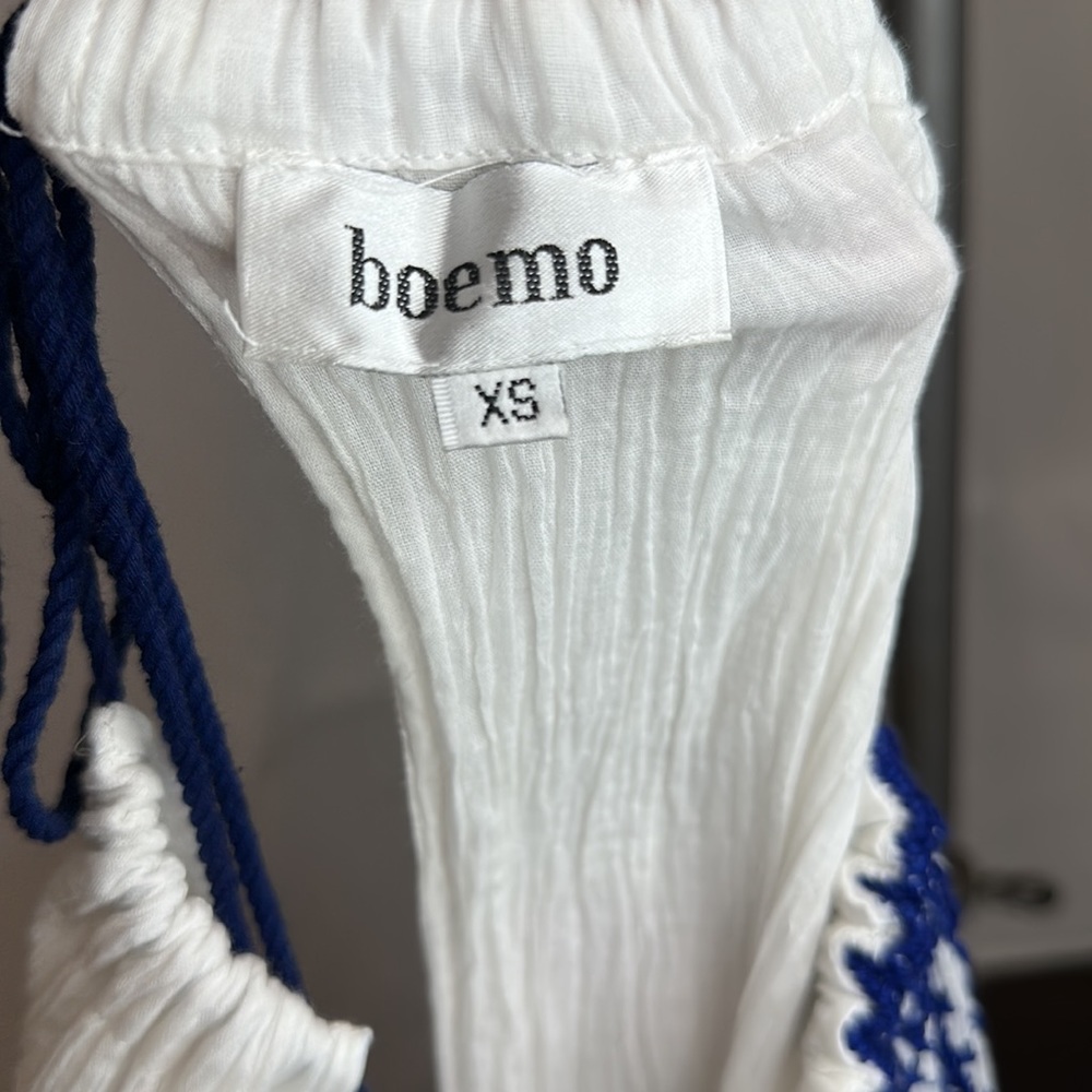 Boemo - White Gauze Maxi Dress With Blue Rope and Embroidery Detailing - Picture 7 of 7